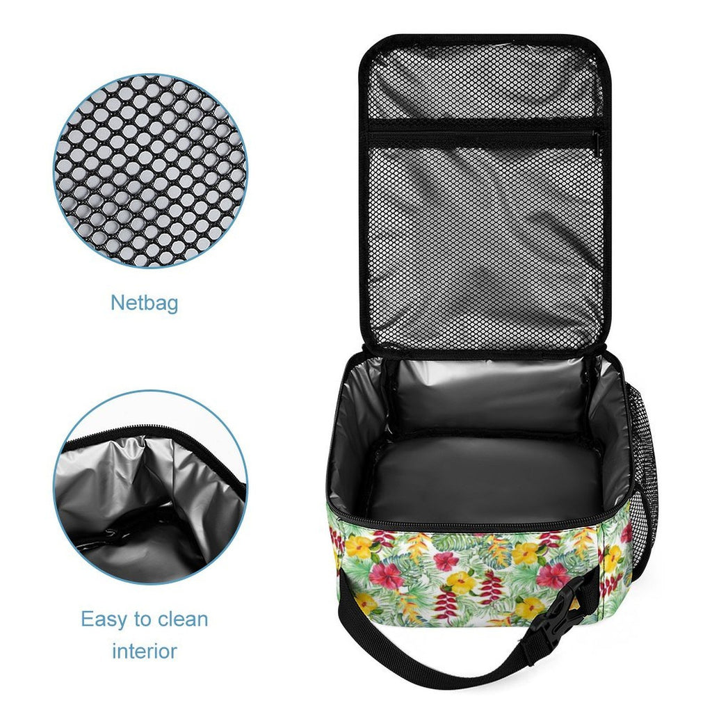 Tropical Flowers On White Backpack, Lunch Bag & Pencil Case Set