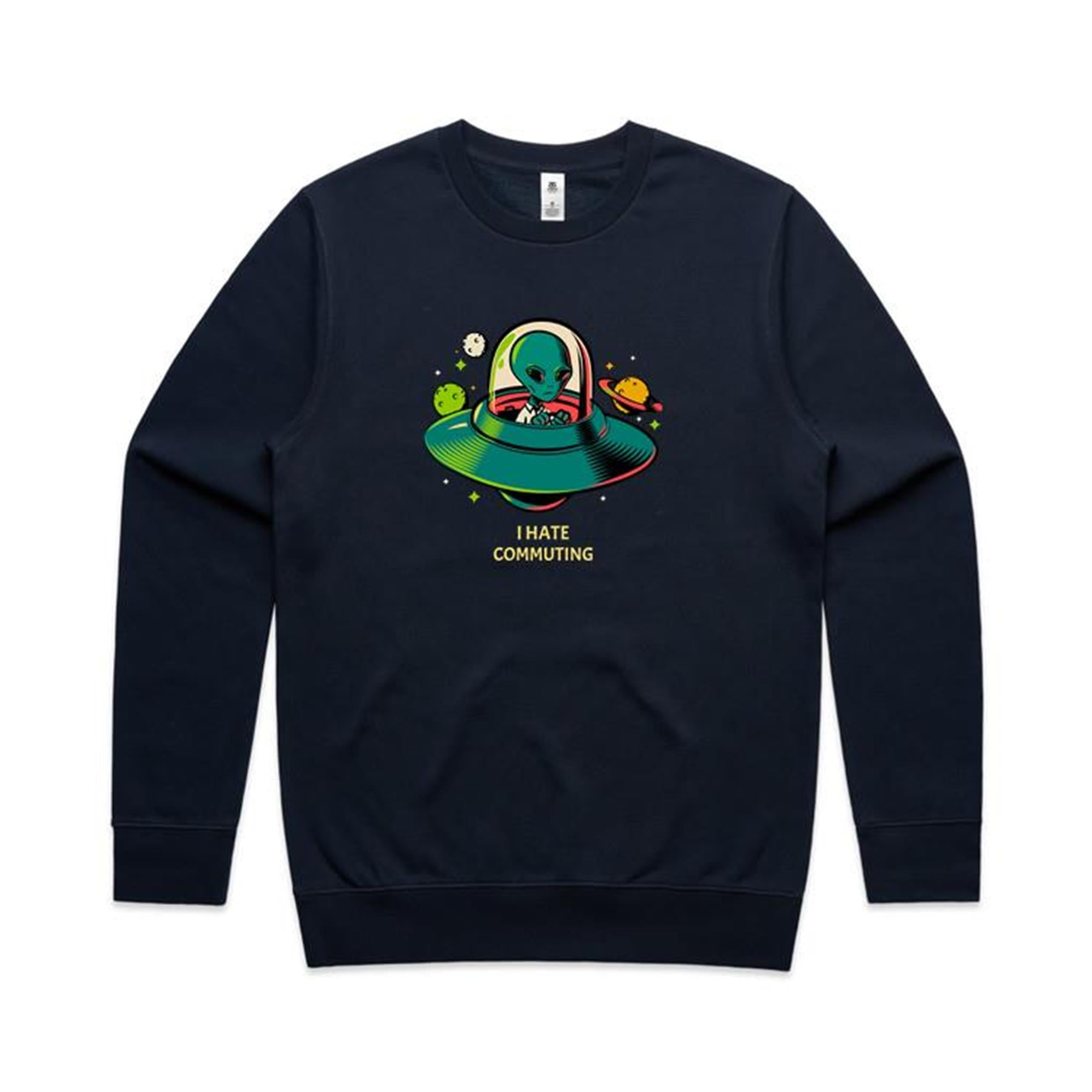 Alien Commute - AS Colour Stencil Crew Navy Sweatshirt Printed In Australia Sci Fi