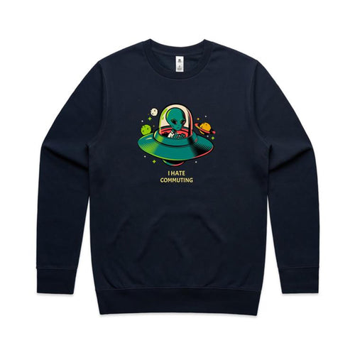 Alien Commute - AS Colour Stencil Crew Navy Sweatshirt Printed In Australia Sci Fi