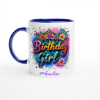 Personalise - Birthday Girl - 11oz Ceramic Mug Ceramic Blue Personalised 11oz Mug Birthday customise Globally Fulfilled Name personalise