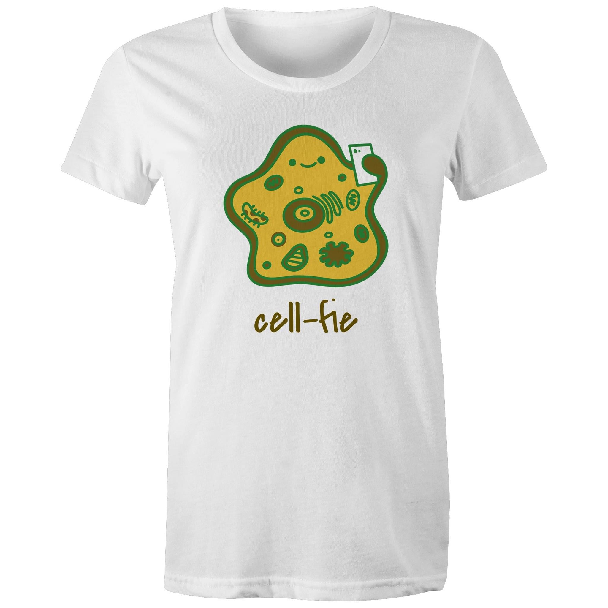 Cell-fie, Selfie Cell - Womens T-shirt White Womens T-shirt Printed In Australia Science