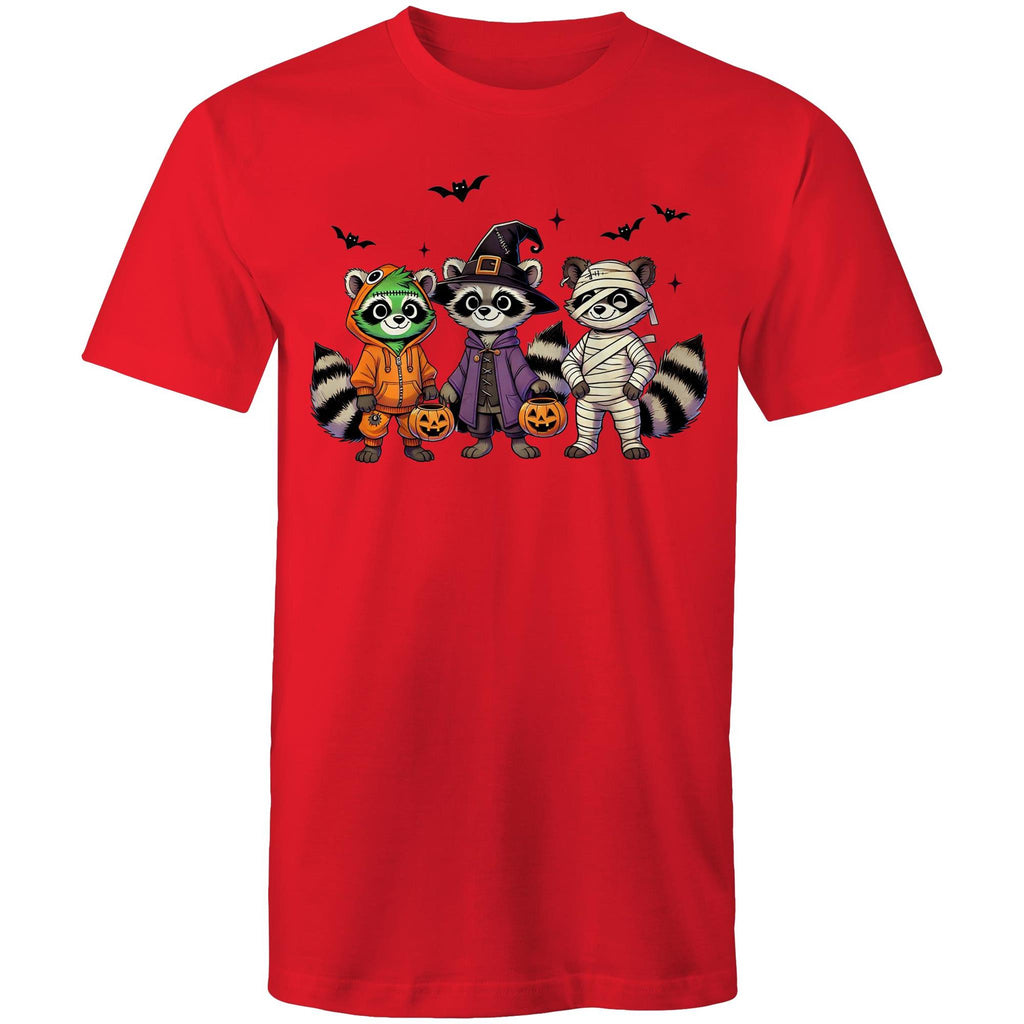 Halloween Raccoons - Mens T-Shirt Red Mens T-shirt Halloween Printed In Australia
