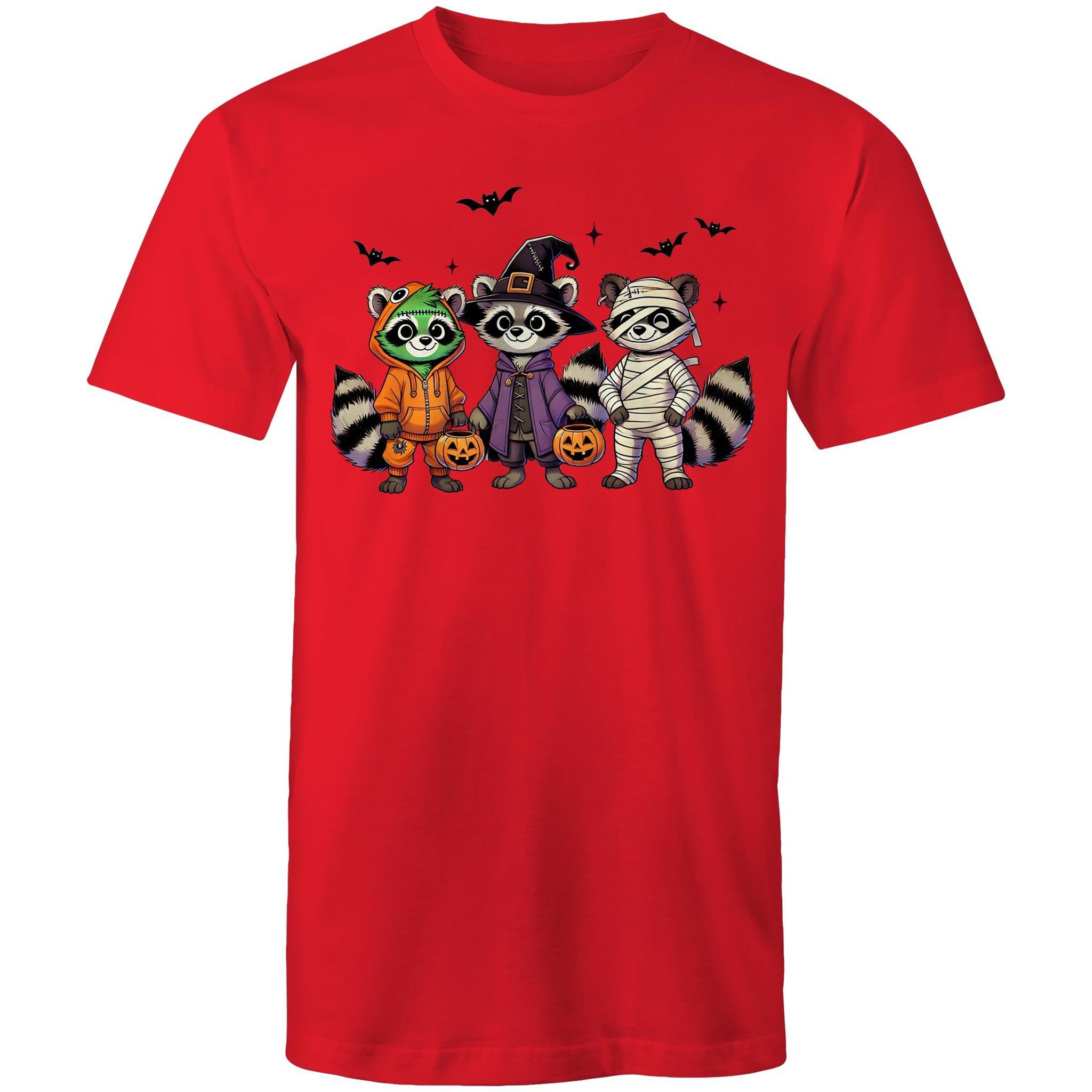 Halloween Raccoons - Mens T-Shirt Red Mens T-shirt Halloween Printed In Australia