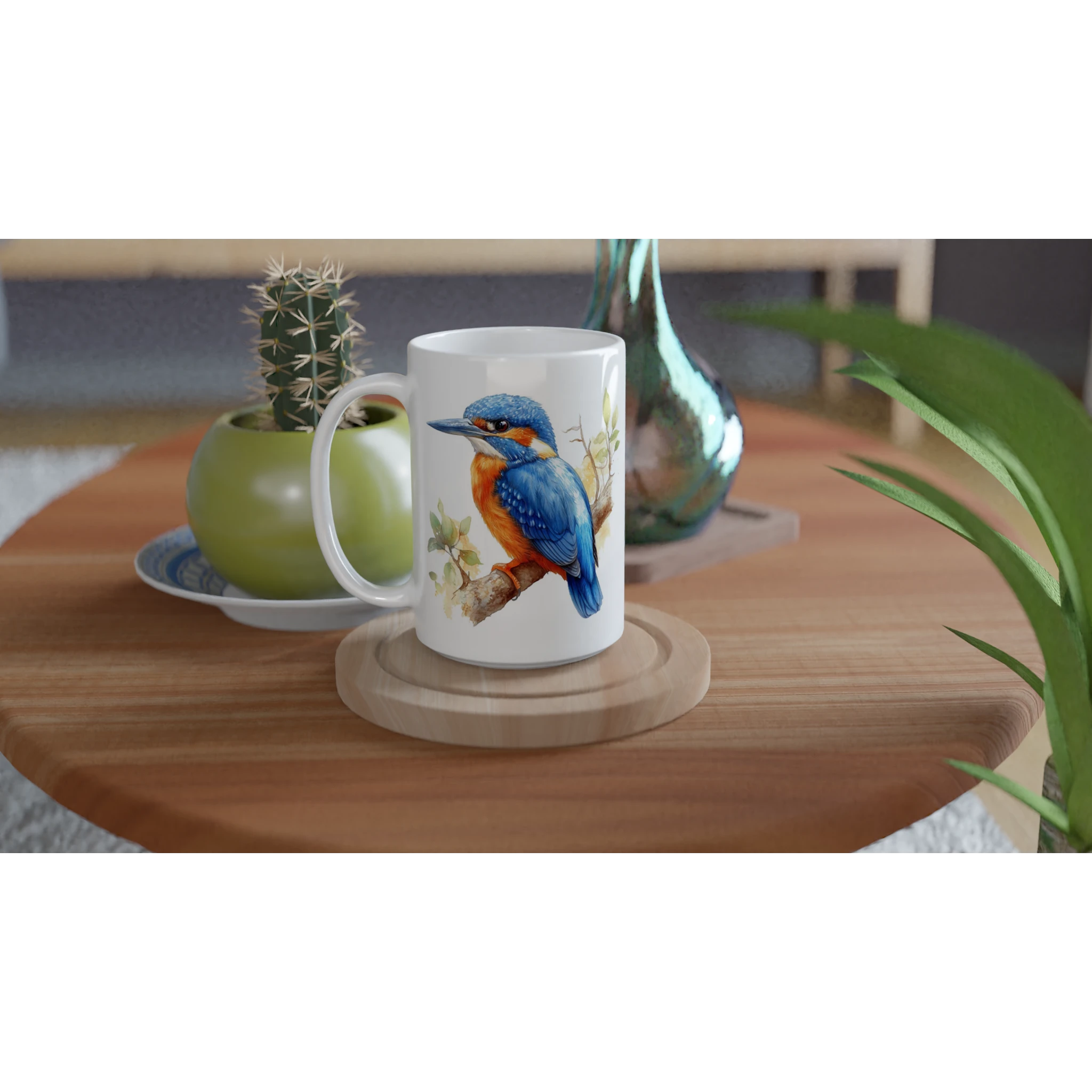 Personalise - Kingfisher, Australian Birds - White 15oz Ceramic Mug Personalised 15oz Mug animal Globally Fulfilled