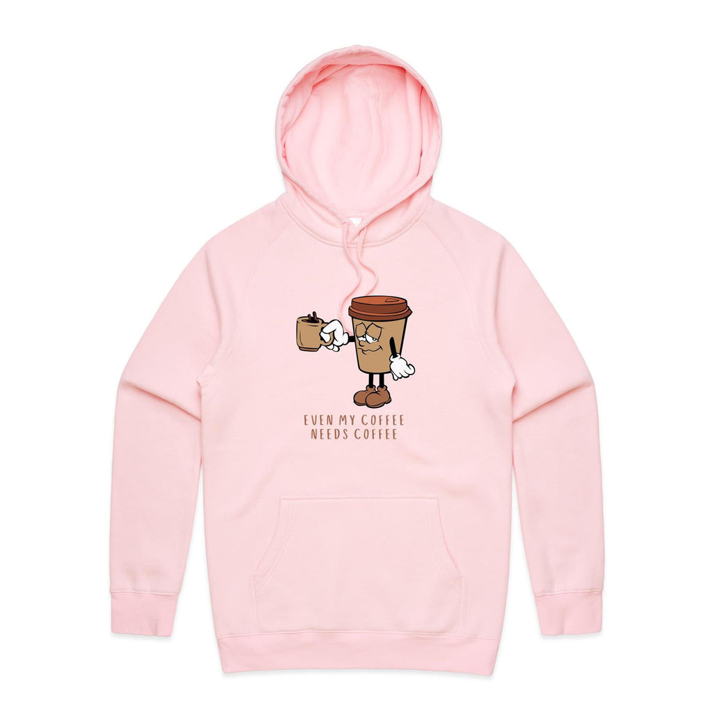 Even My Coffee Needs Coffee - Mens Hoodie Pink Mens Hoodie Coffee Printed In Australia