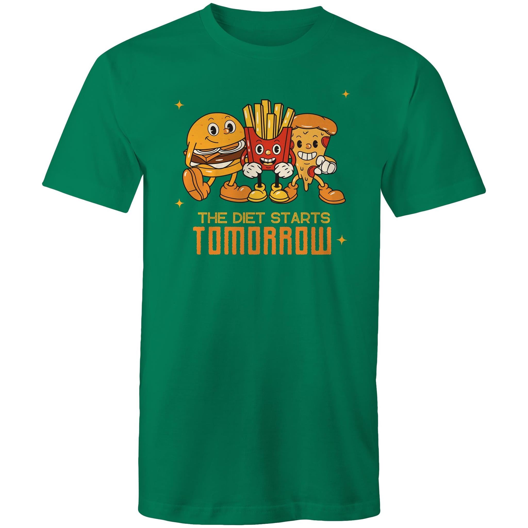The Diet Starts Tomorrow, Hamburger And Fries - Mens T-Shirt Kelly Green Mens T-shirt Food Printed In Australia
