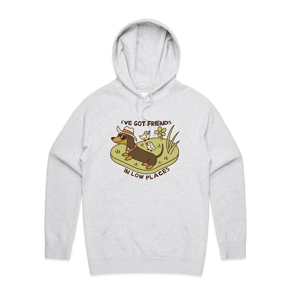 Dachshund, I've Got Friends In Low Places Men's AS Colour Hoodie White Marle Mens Hoodie animal Printed In Australia