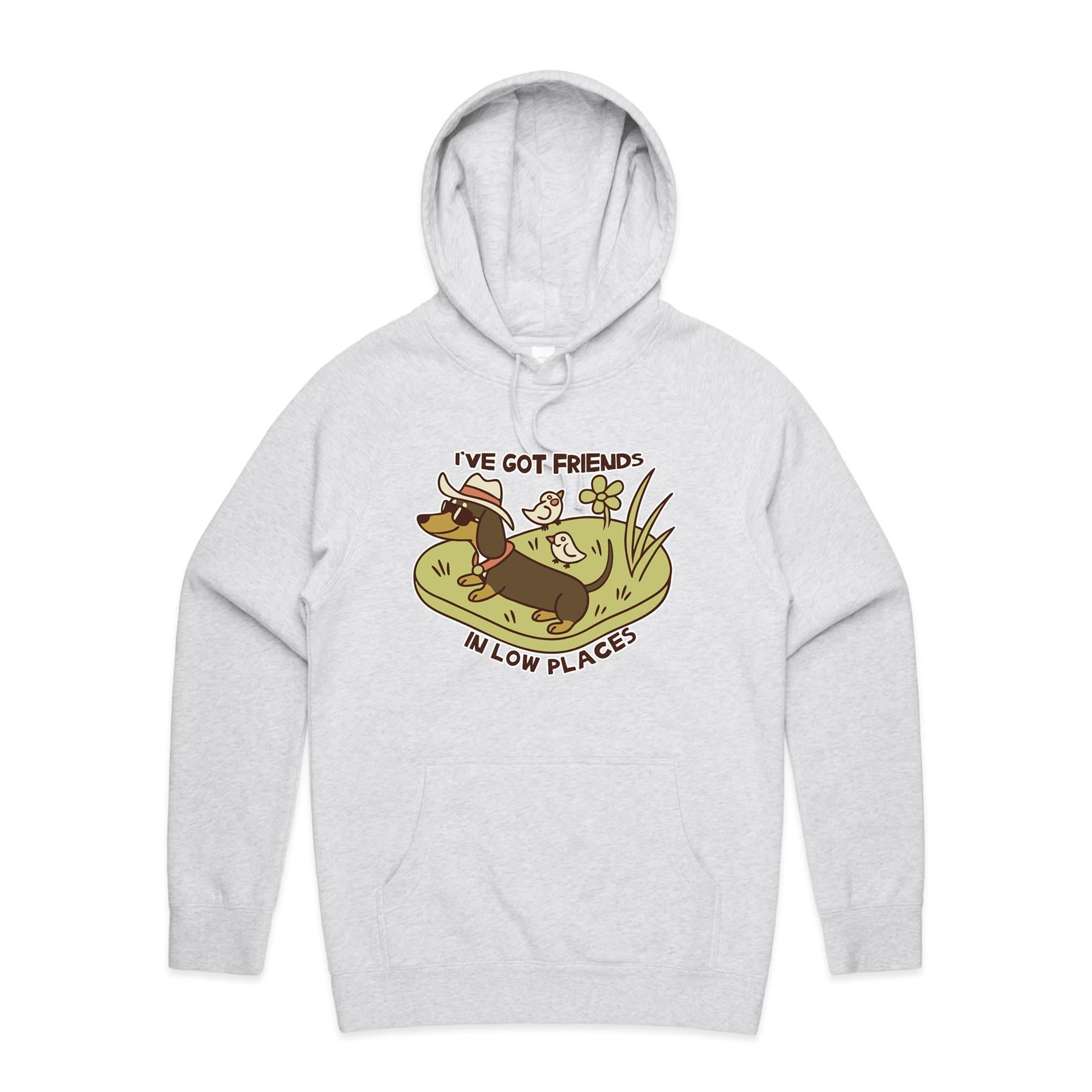 Dachshund, I've Got Friends In Low Places Men's AS Colour Hoodie White Marle Mens Hoodie animal Printed In Australia