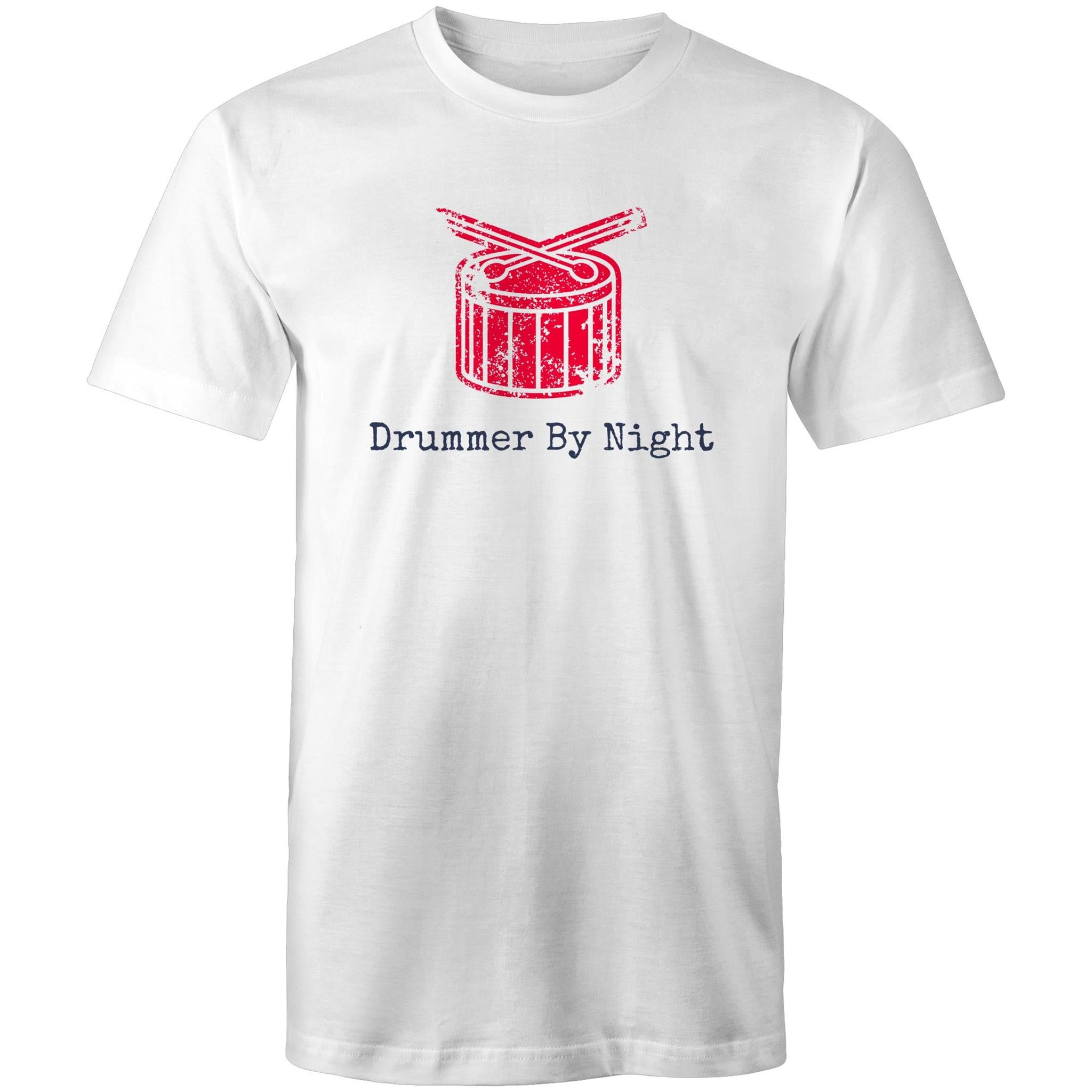 Drummer By Night - Mens T-Shirt White Mens T-shirt Music Printed In Australia
