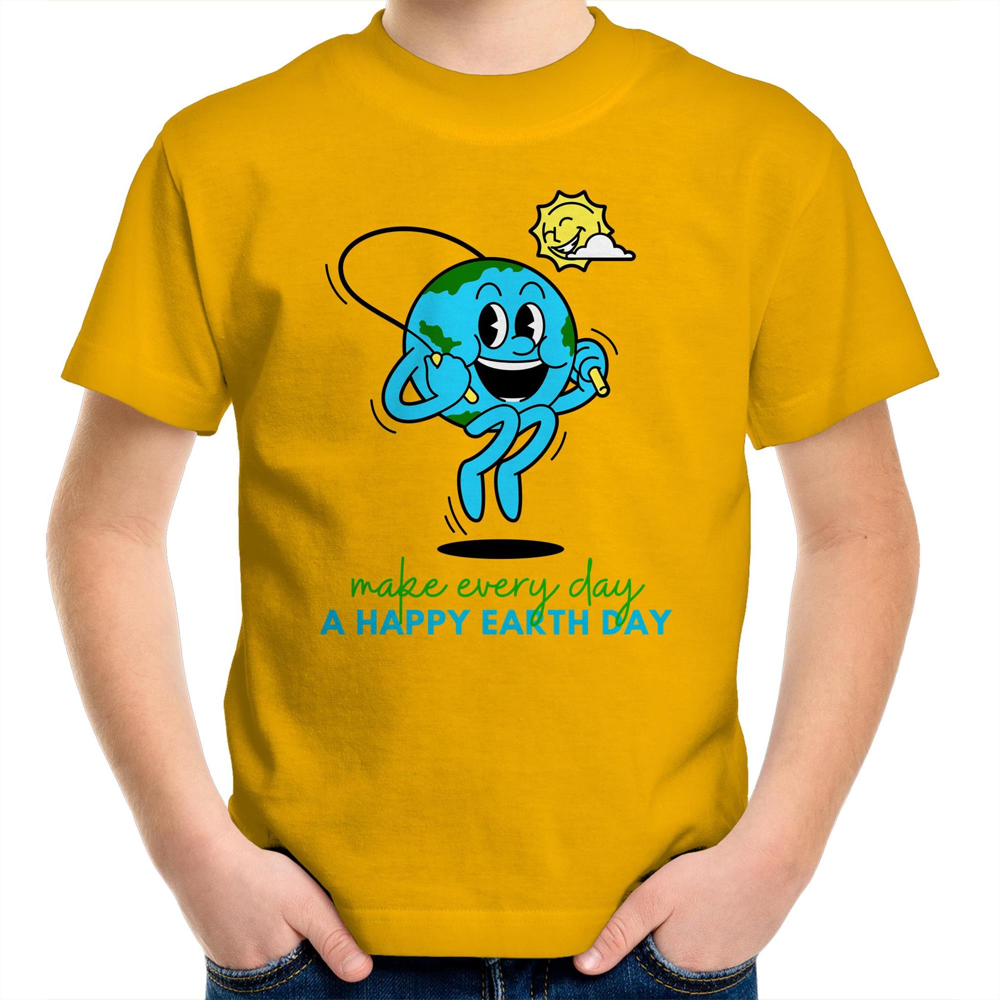 Make Every Day A Happy Earth Day - Kids Youth T-Shirt Gold Kids Youth T-shirt Environment Printed In Australia