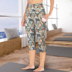 Diamond Cat Pattern Women's High Waist Pocket Capri Yoga Leggings Women's High Waist Capri Yoga Leggings animal Printed Offshore