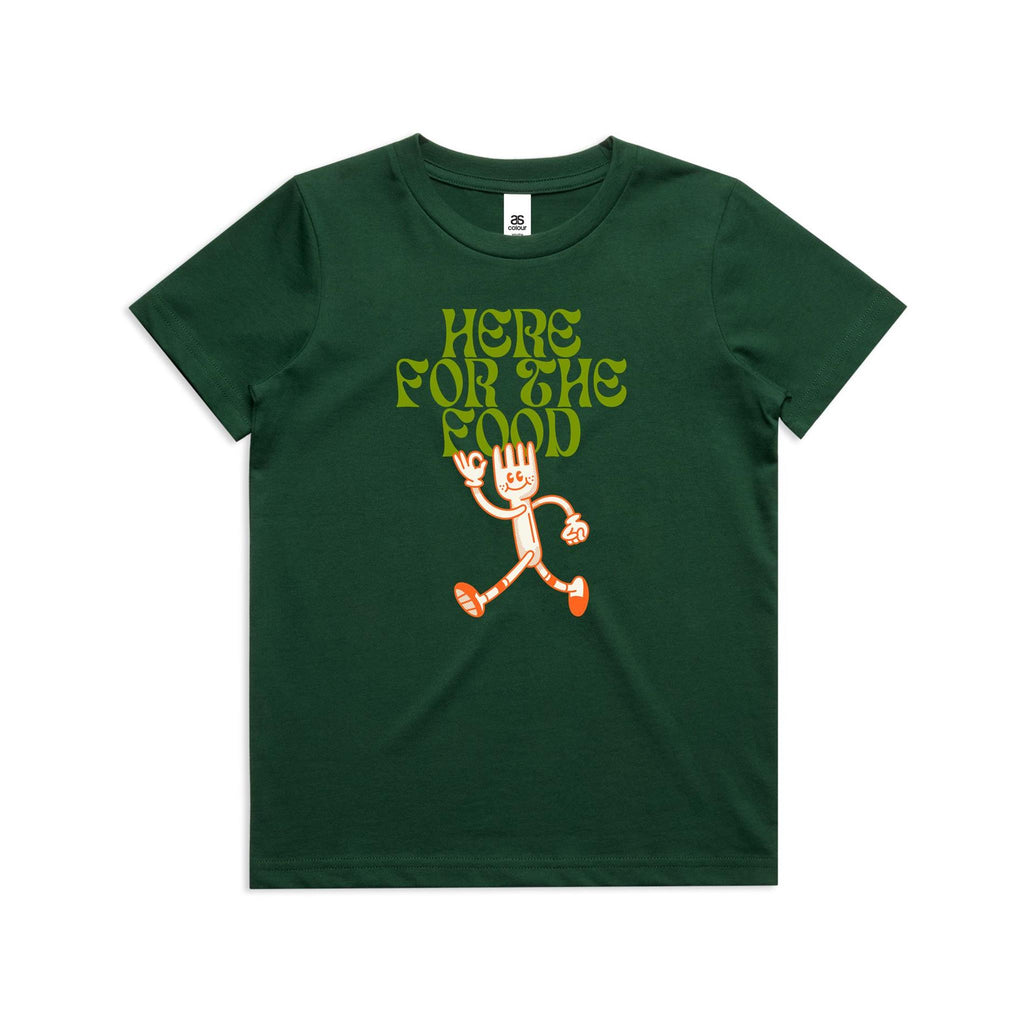 Here For The Food - Kids Youth T-shirt Forest Green Kids T-shirt Food Printed In Australia