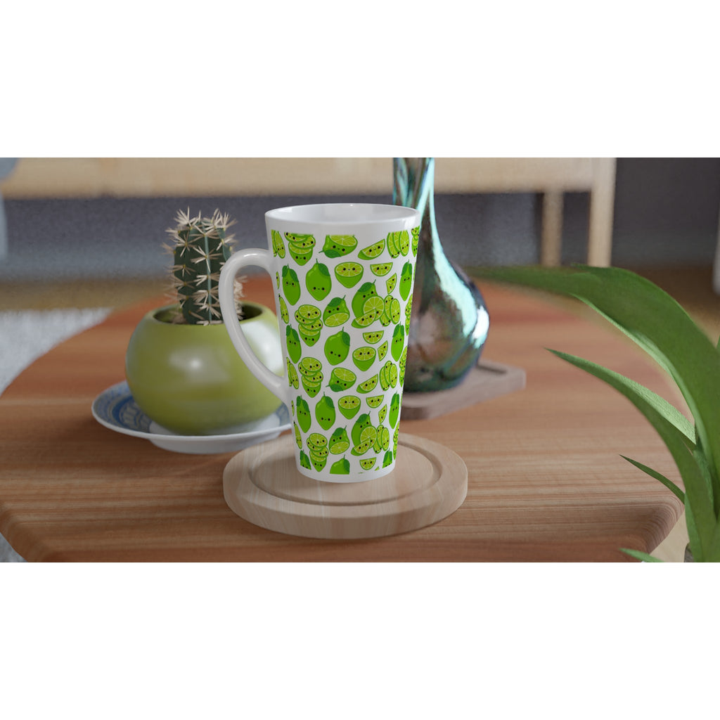 Cute Limes - White Latte 17oz Ceramic Mug Latte Mug food Globally Fulfilled