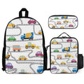 On The Road, Cars And Trucks Three Piece Backpack Set white One size Three Piece Backpack Set Printed Offshore
