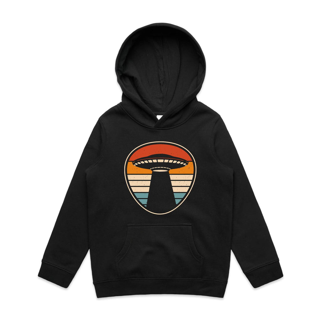 UFO, Retro Stripes - Kids Hoodie Black Kids Hoodie Printed In Australia