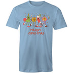 Crazy Christmas Characters - Mens T-Shirt Carolina Blue Mens Christmas T-shirt Christmas Printed In Australia