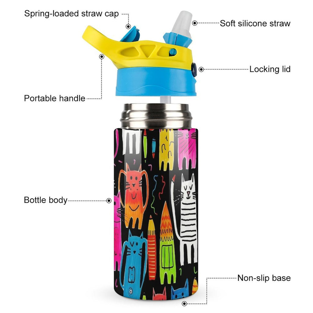 Colourful Cats - Little Kids Water Bottle Little Kids Water Bottle animal Printed Offshore