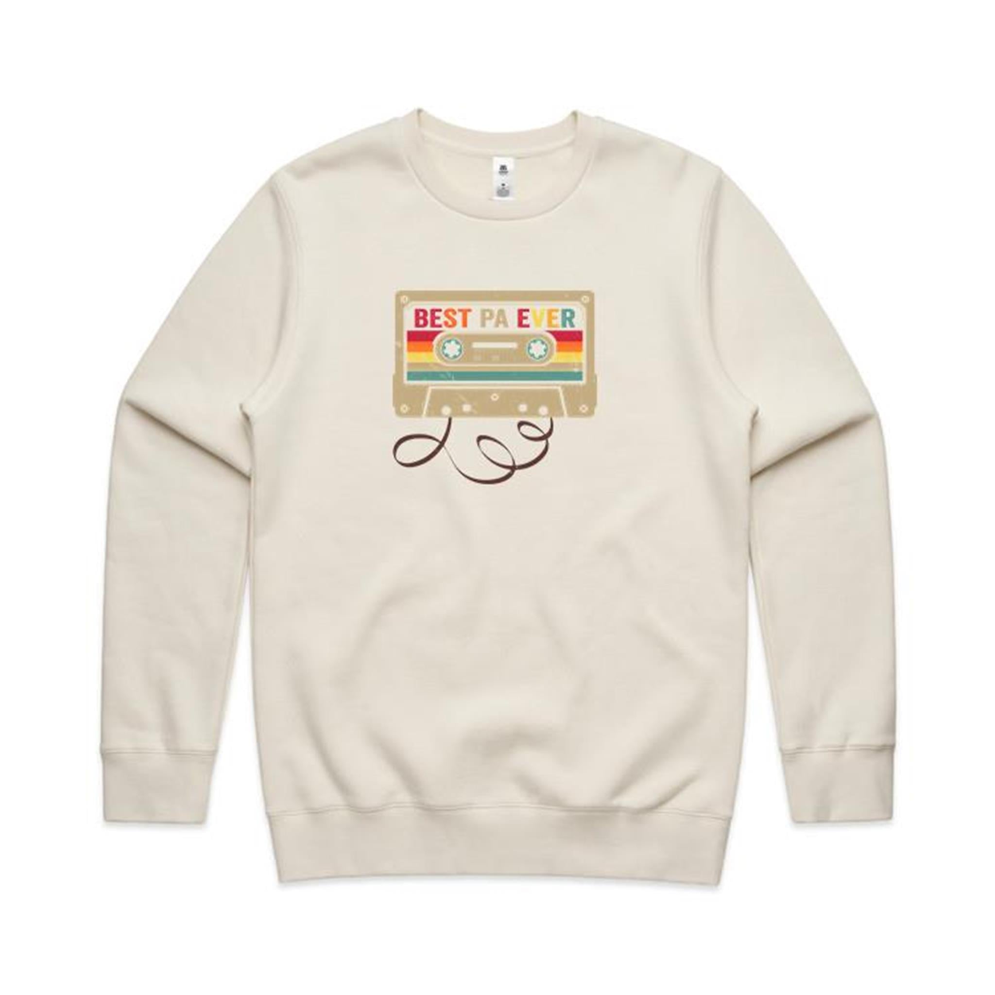Best Pa Ever, Cassette Tape - AS Colour Stencil Crew Ecru Sweatshirt Dad Music Printed In Australia