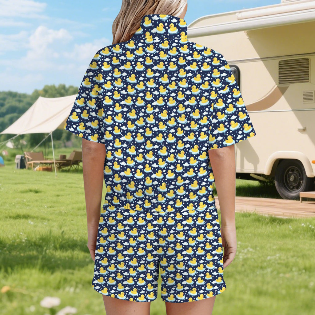 Rubber Ducks On Dark Women's Windbreaker Short Set