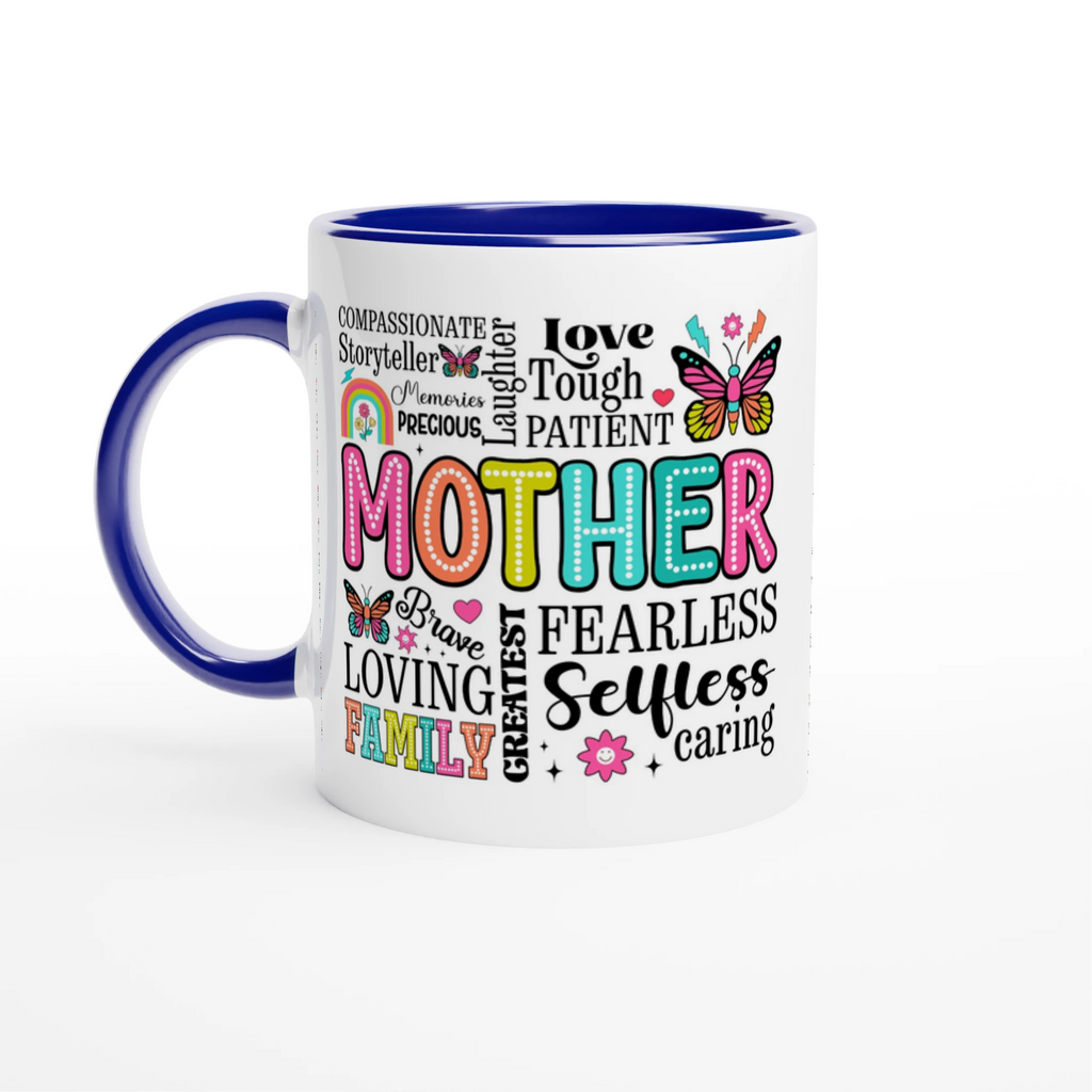 Mother Word Cloud - White 11oz Ceramic Mug with Colour Inside Ceramic Blue Colour 11oz Mug Globally Fulfilled Mum