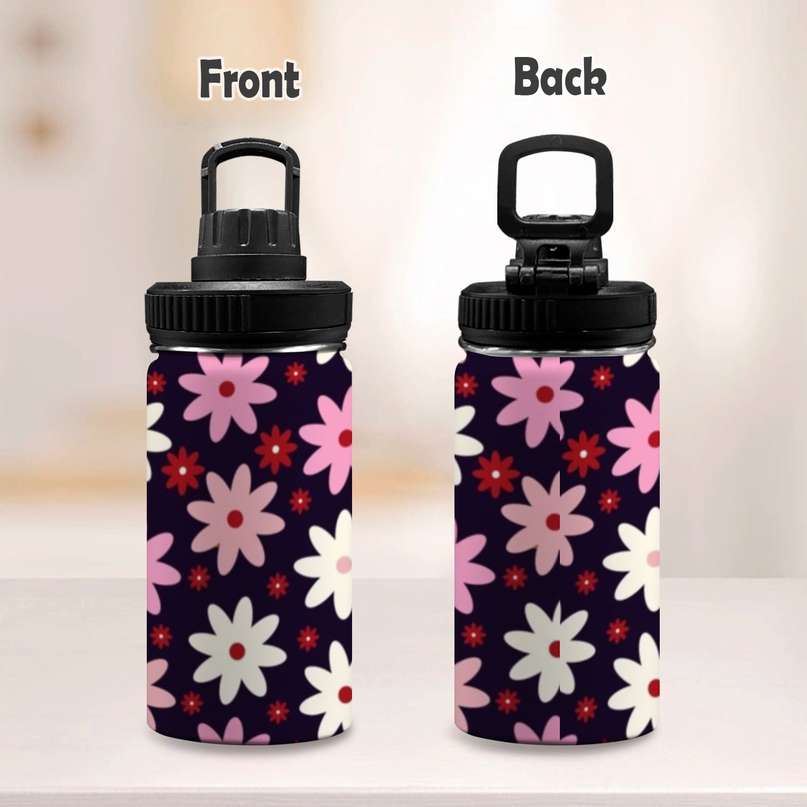 Pink Daisy - Kids Water Bottle with Chug Lid (12 oz)