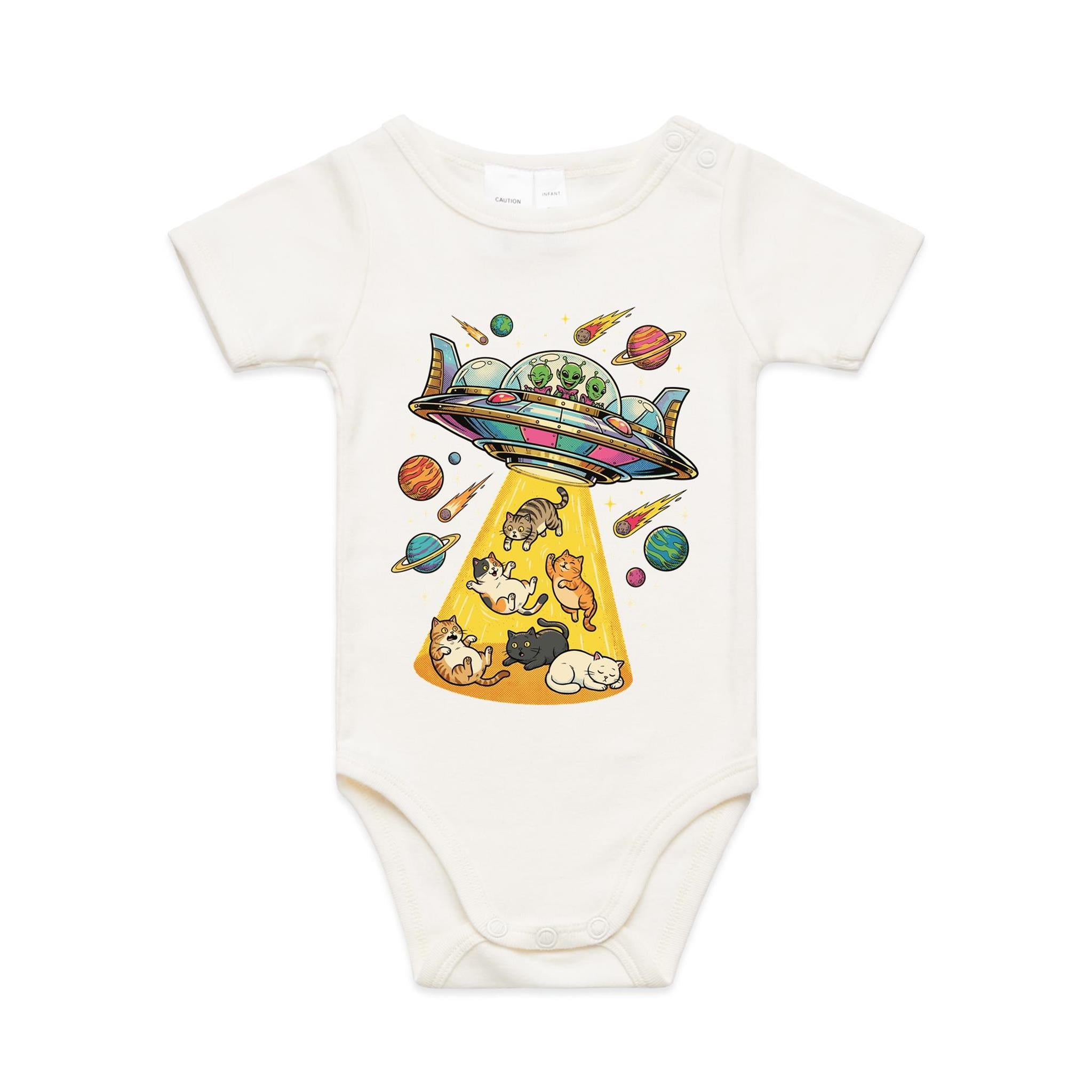 UFO Cat Abduction - AS Colour Baby Bodysuit Natural Baby Bodysuit animal Printed In Australia Sci Fi
