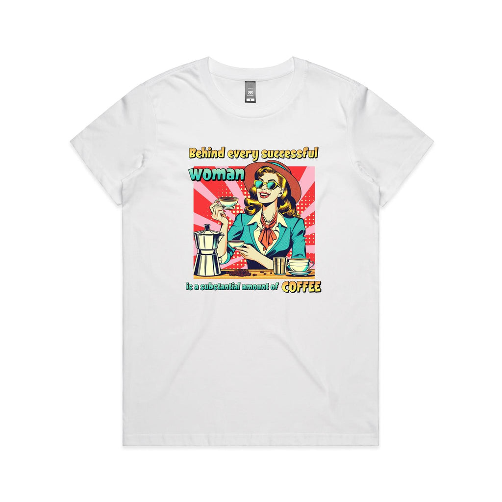 Retro Coffee Woman Women's AS Colour T-shirt White Womens T-shirt Coffee Printed In Australia Retro