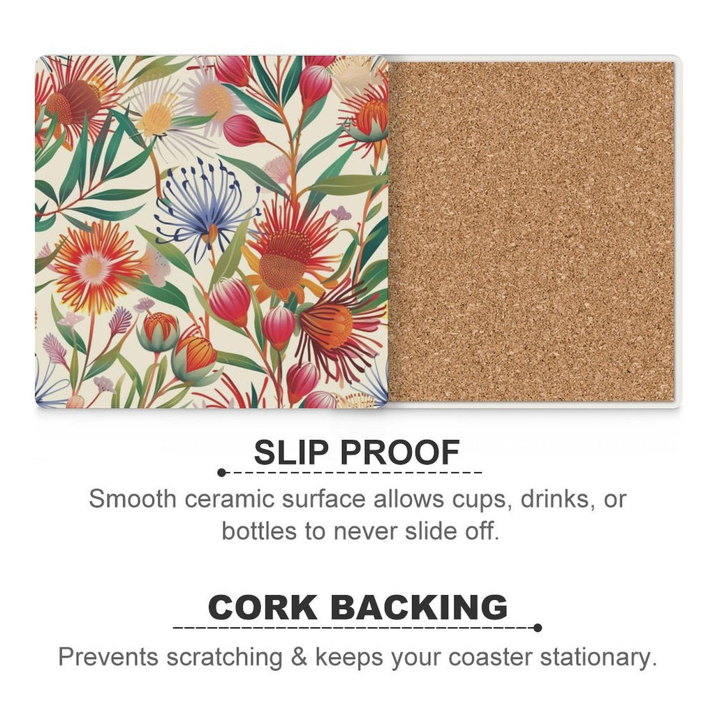 Australian Flora - Ceramic Coasters (Square) Ceramic Coasters Plants Printed Offshore