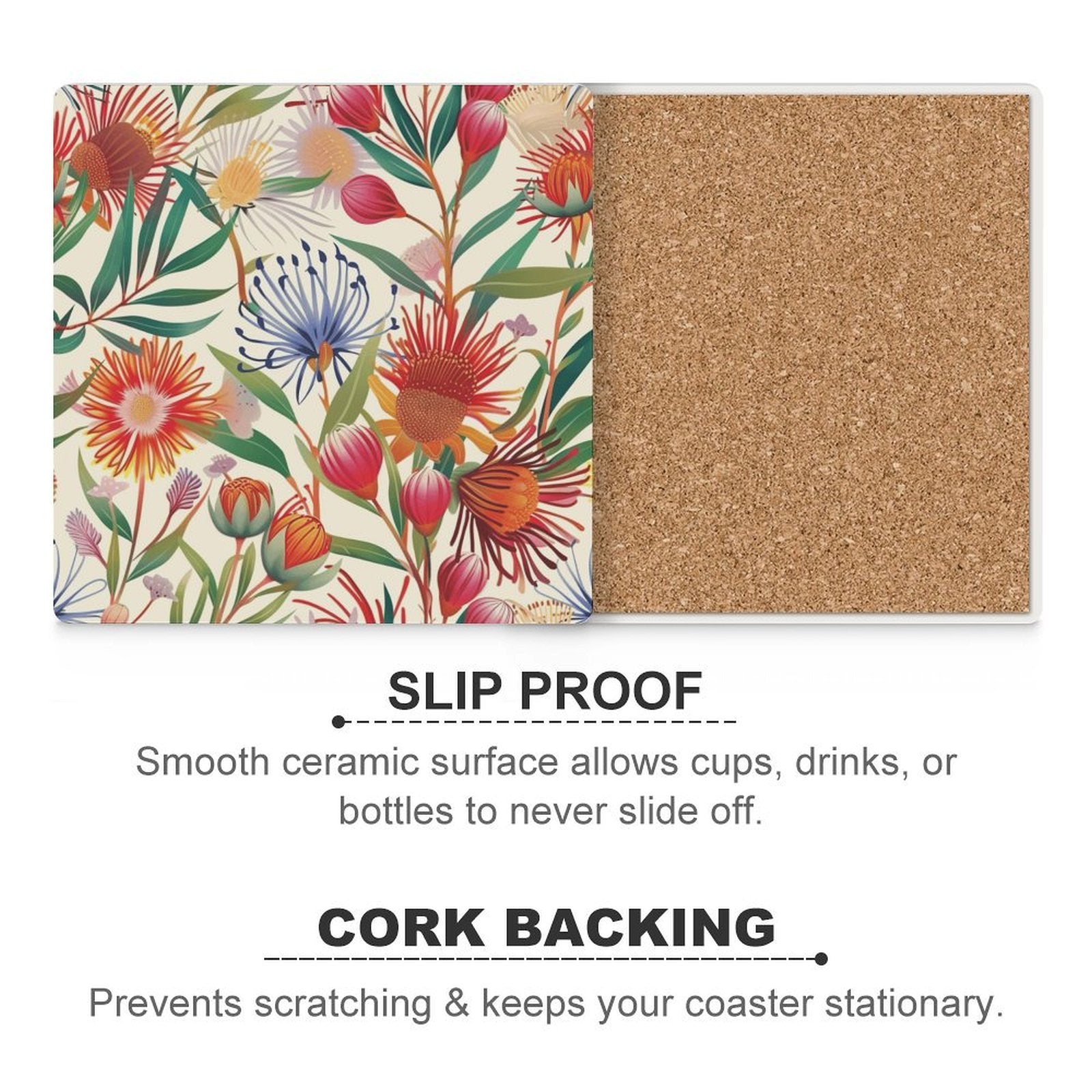 Australian Flora - Ceramic Coasters (Square) Ceramic Coasters Plants Printed Offshore