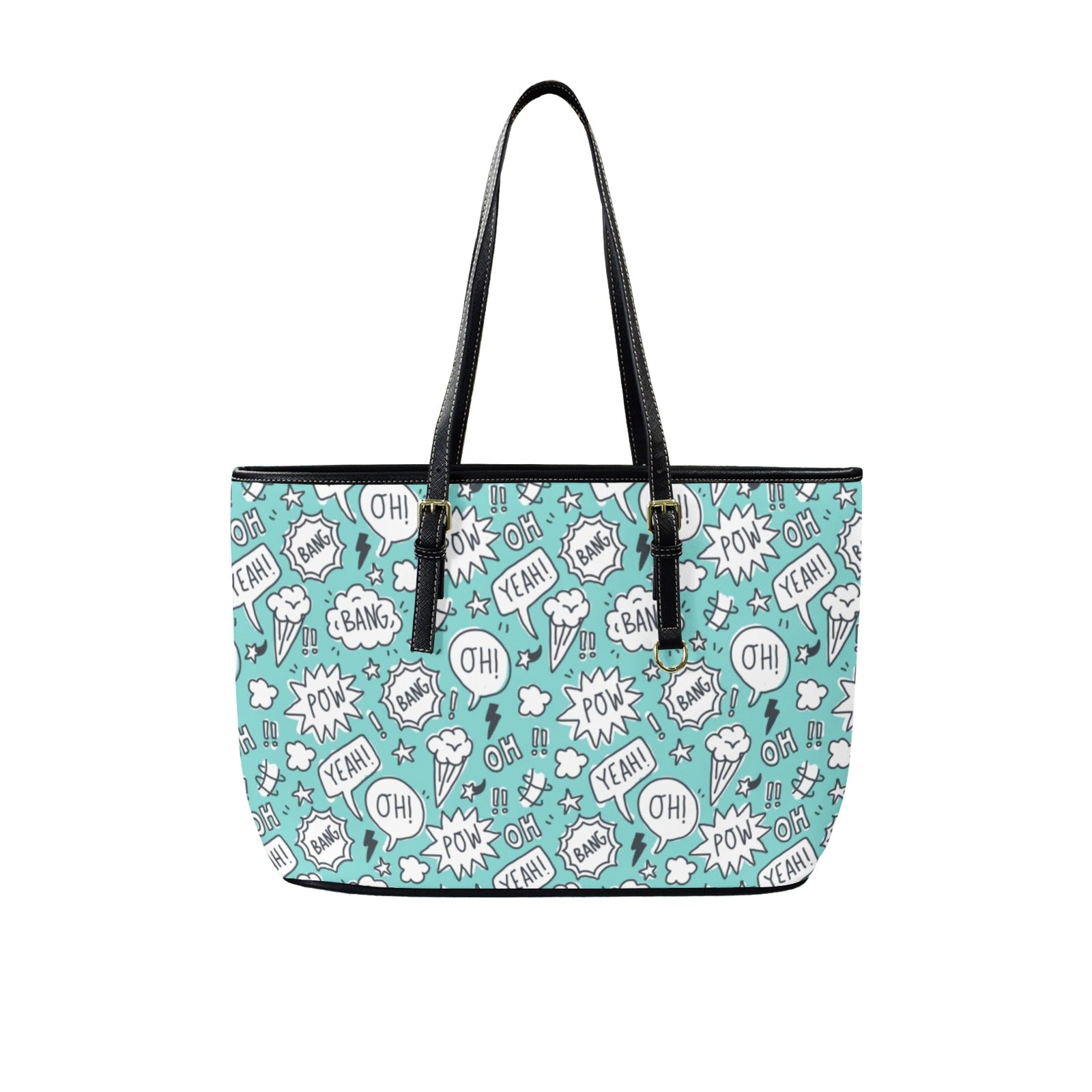 Comic Book Speech Bubbles - Leather Tote Bag-Large