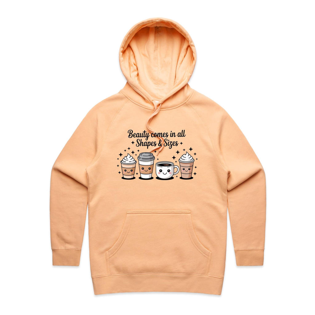 Coffee Beauty, All Shapes And Sizes Women's AS Colour Hoodie Peach Womens Hoodie Coffee Positivity Printed In Australia
