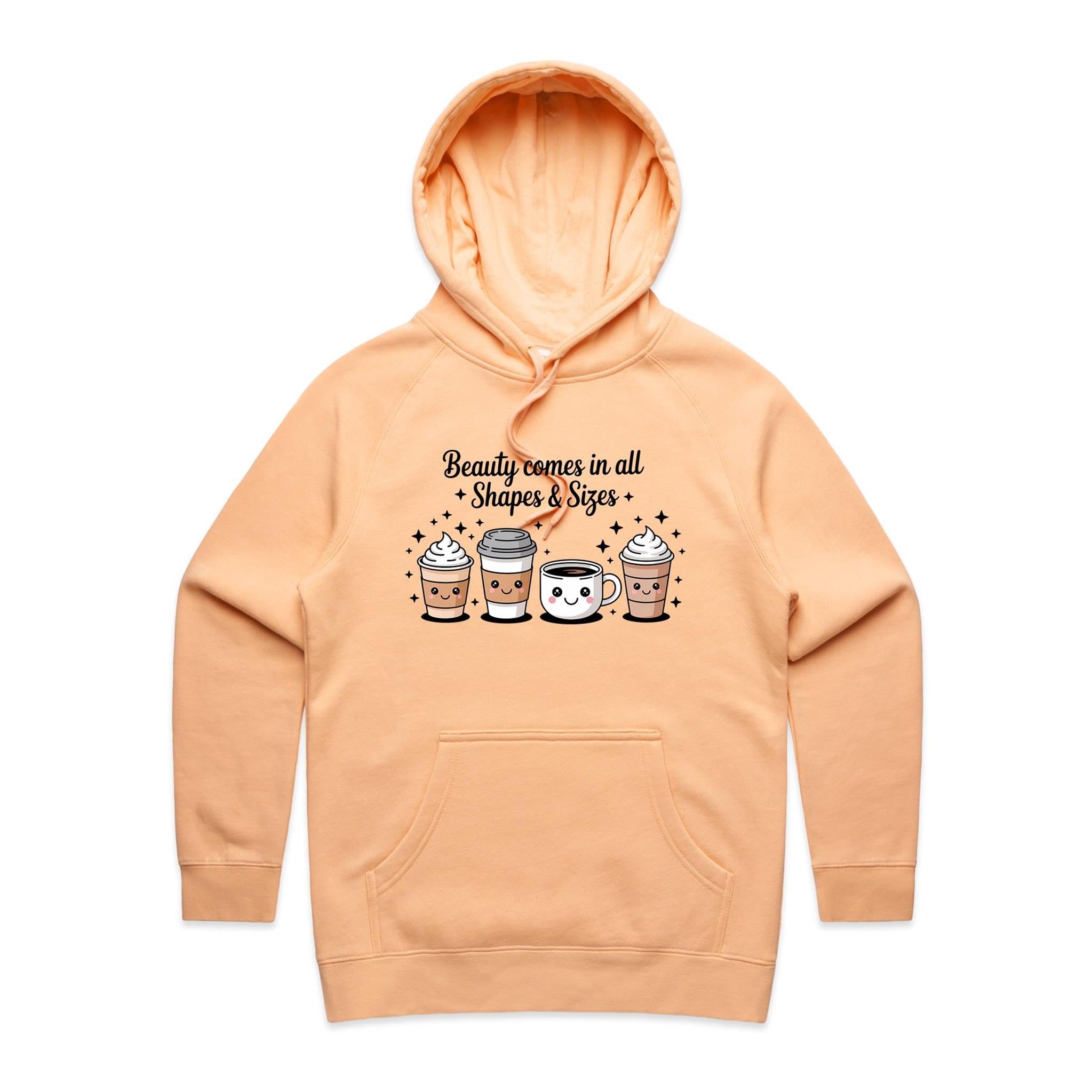 Coffee Beauty, All Shapes And Sizes Women's AS Colour Hoodie Peach Womens Hoodie Coffee Positivity Printed In Australia