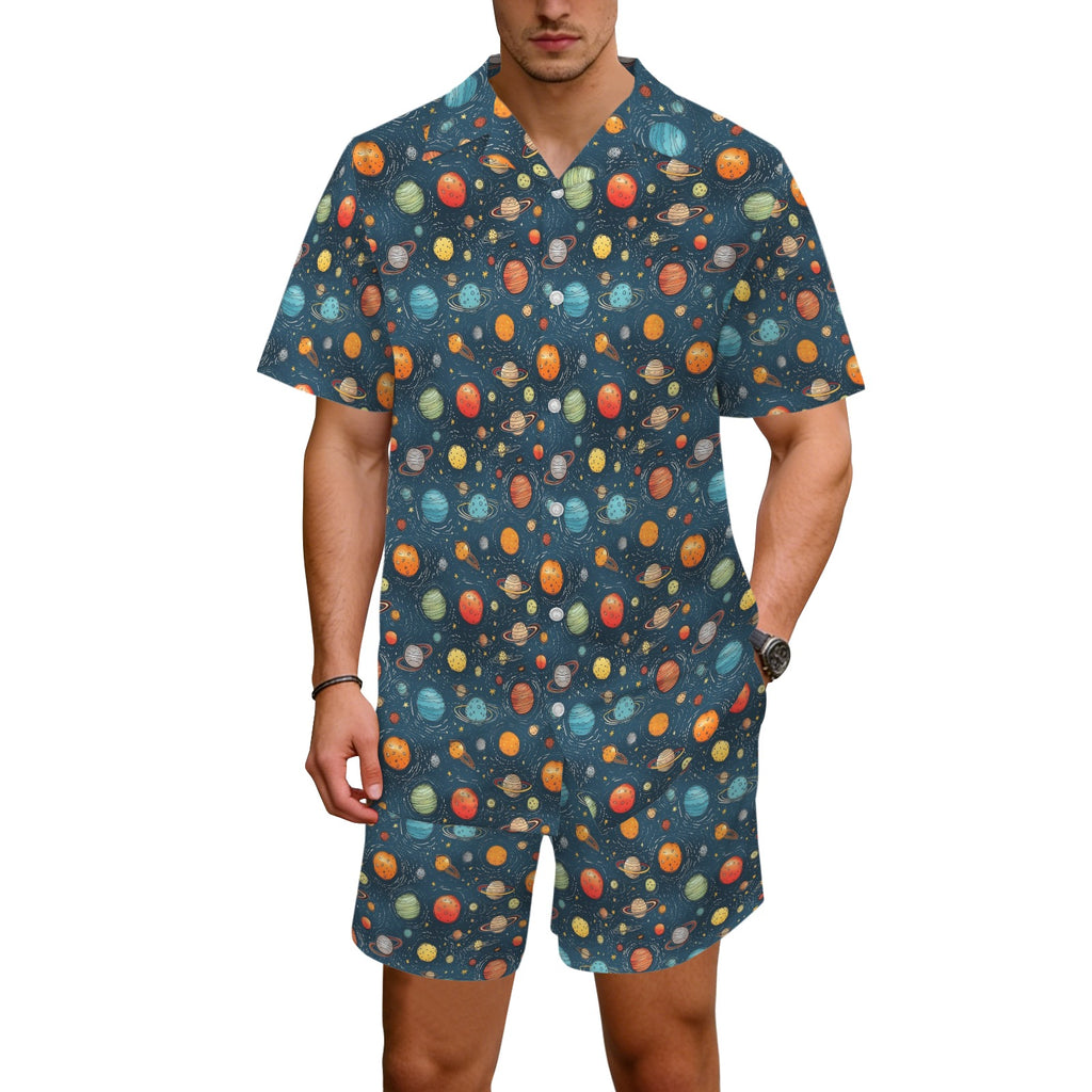 Galaxy Men's Hawaiian Shirt & Shorts Set Men's Hawaiian Shirt & Shorts Set Printed Offshore Space