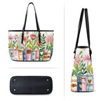 Books, Flowers And Butterflies - Leather Tote Bag-Large