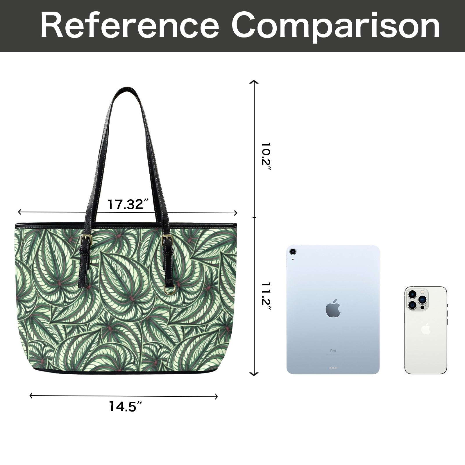 Stripy Leaves PU Leather Tote Bag Large