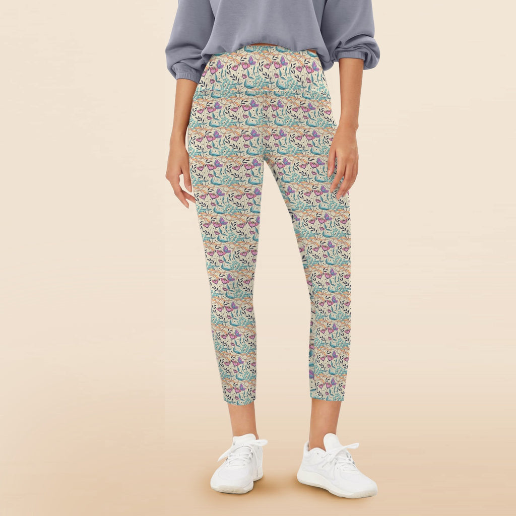 Butterfly Floral Women's High Waist Pockets Yoga Leggings 5XL Women's High Waist Pockets Yoga Leggings Plants Printed Offshore Retro