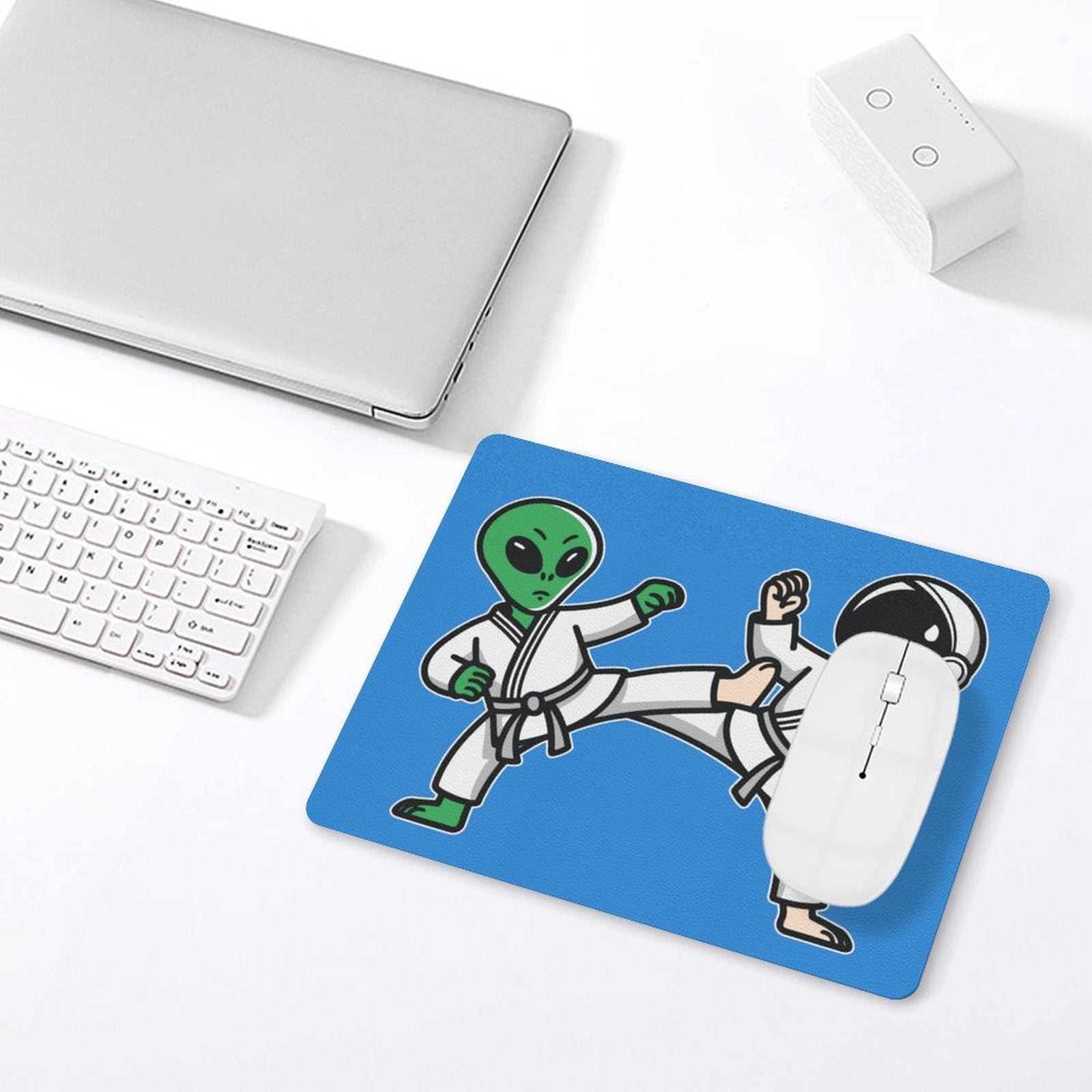 Karate Alien And Astronaut - Leather Mouse Pad Leather Mouse Pad Printed Offshore Sci Fi Space