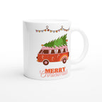 Christmas Tree On Peace Van - White 11oz Ceramic Mug Christmas Mug Christmas Globally Fulfilled