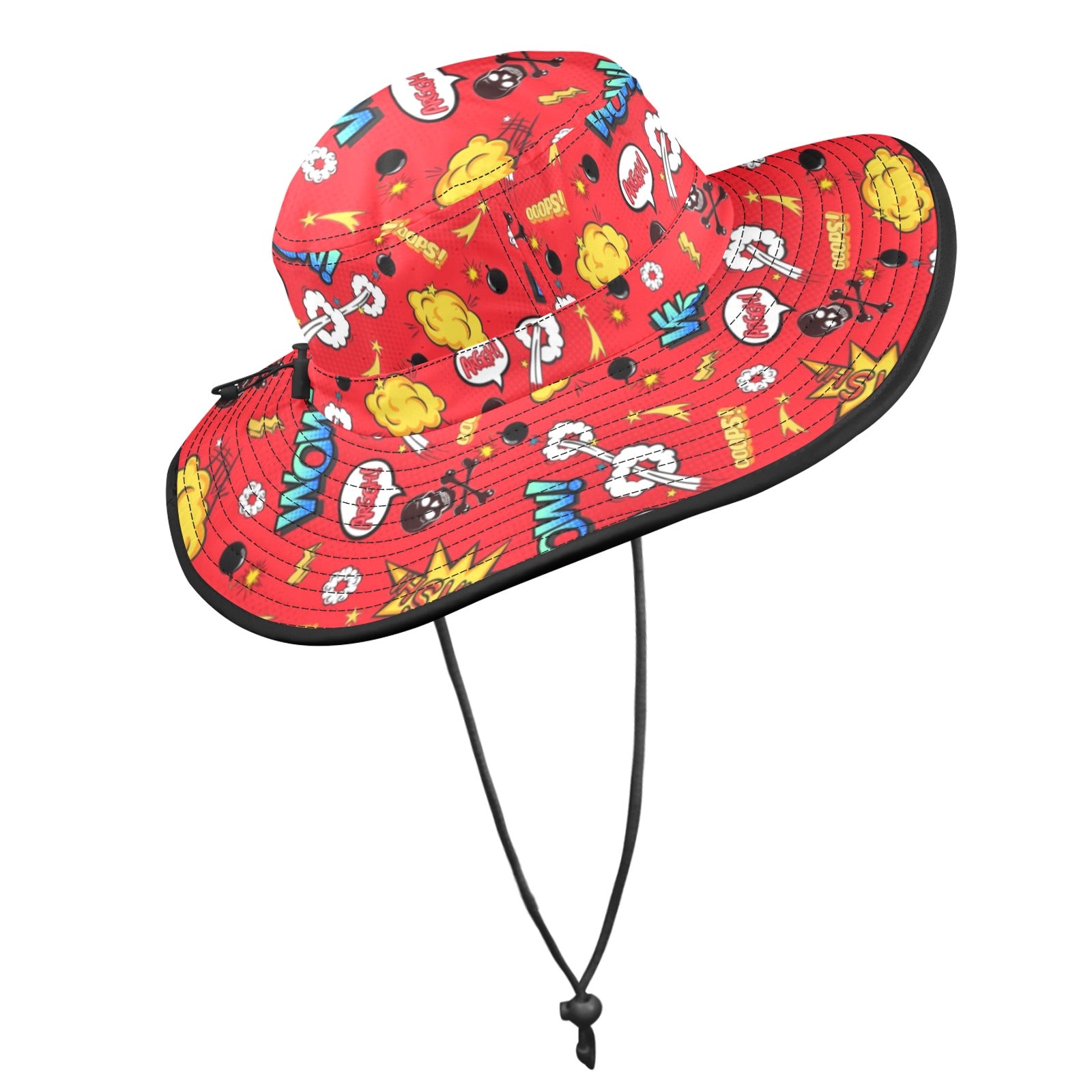 Comic Book Red Wide Brim Bucket Hat Wide Brim Bucket Hat comic Printed Offshore