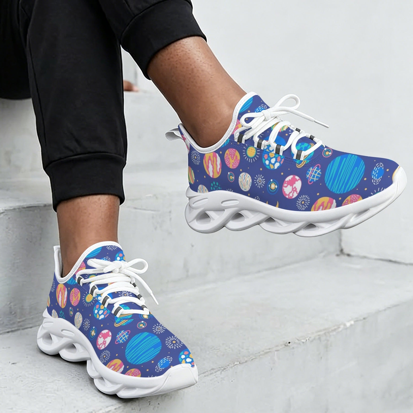 Planets On Blue Women's Twisted Sole Sneakers