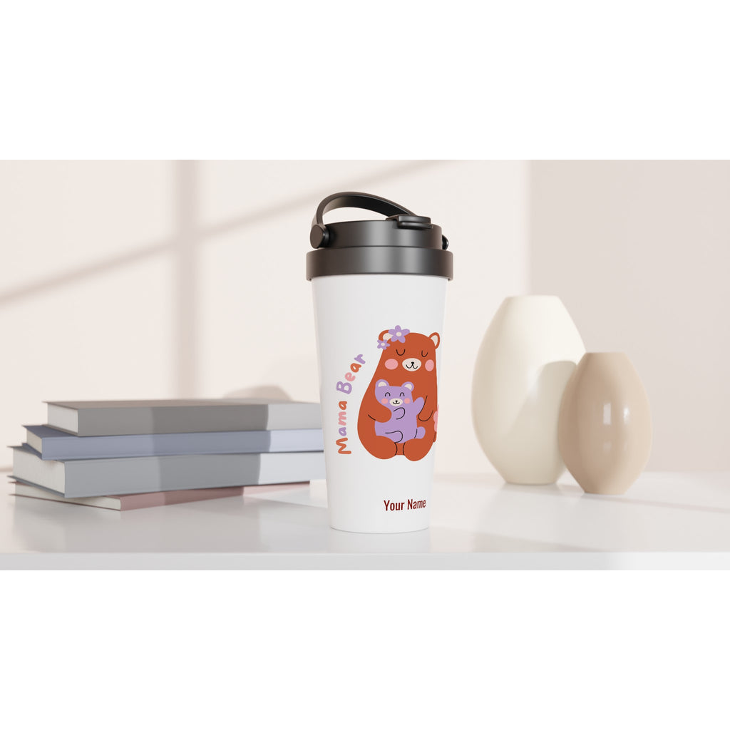 Personalised - Mama Bear - White 15oz Stainless Steel Travel Mug Personalised Travel Mug Globally Fulfilled mum
