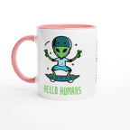 Personalised - Hello Humans - White 11oz Ceramic Mug with Colour Inside Ceramic Pink Personalised 11oz Mug customise Globally Fulfilled personalise Sci Fi