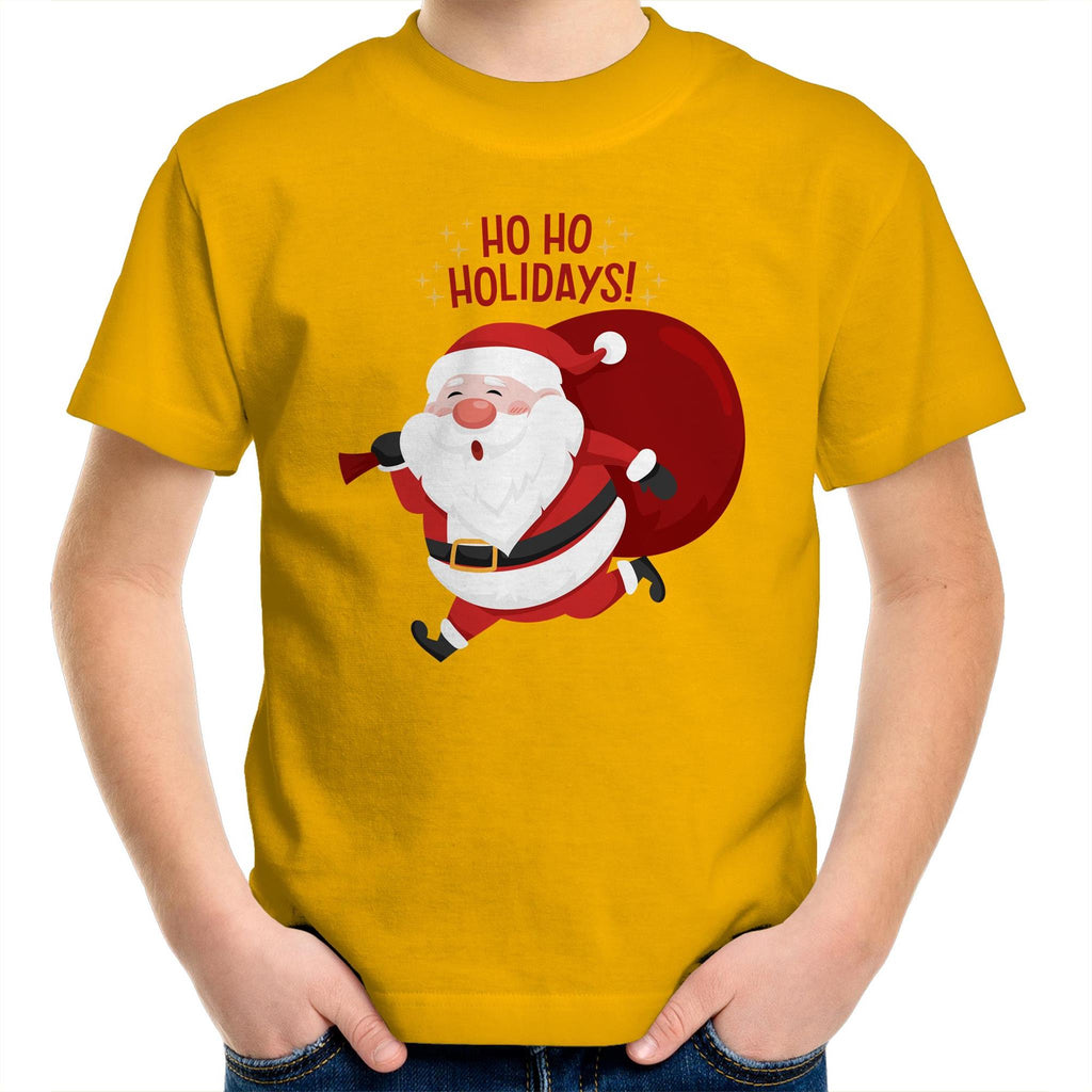 Santa Ho Ho Holidays, Christmas - Kids Youth T-Shirt Gold Kids Christmas T-shirt Christmas Printed In Australia