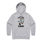 Coffee, Because Murder Is Wrong - Womens Hoodie Grey Marle Womens Hoodie Coffee Printed In Australia