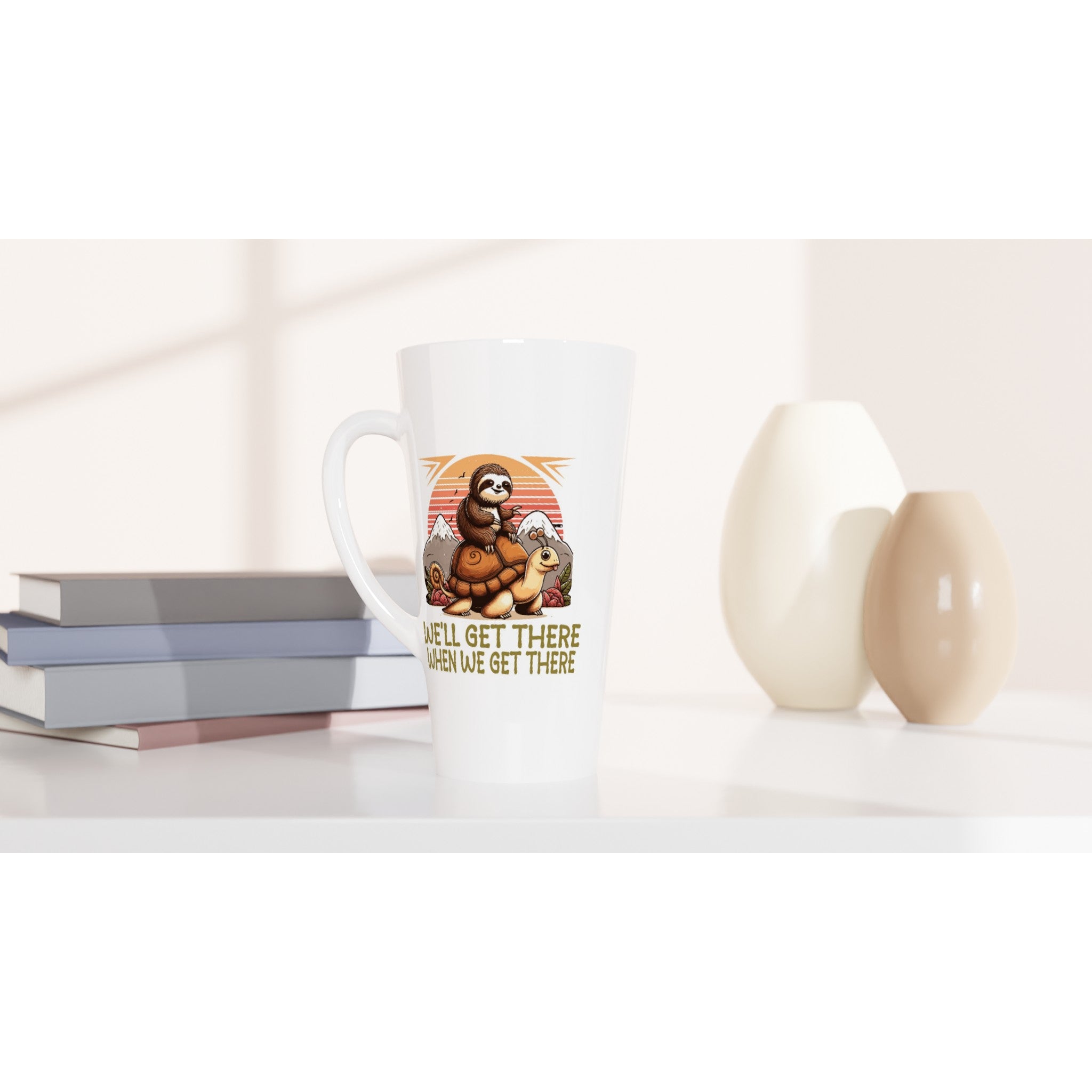 Sloth Race, We'll Get There When We Get There - White Latte 17oz Ceramic Mug Latte Mug animal Globally Fulfilled