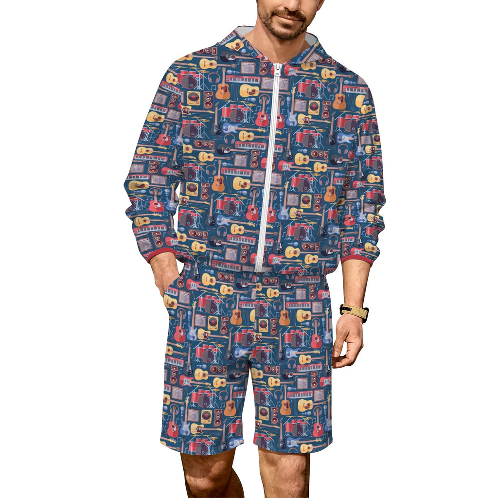 Music Instruments Men's Lightweight Sun Hoodie & Shorts Set 4XL Men's Lightweight Sun Hoodie & Shorts Music Printed Offshore