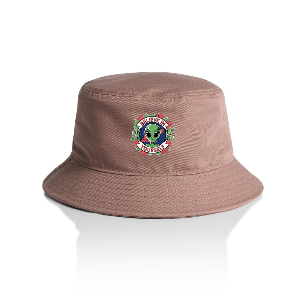 Believe In Yourself, Alien - AS Colour Bucket Hat Hazy Pink One Size As Colour Bucket Hat Motivation Positivity Printed In Australia Sci Fi