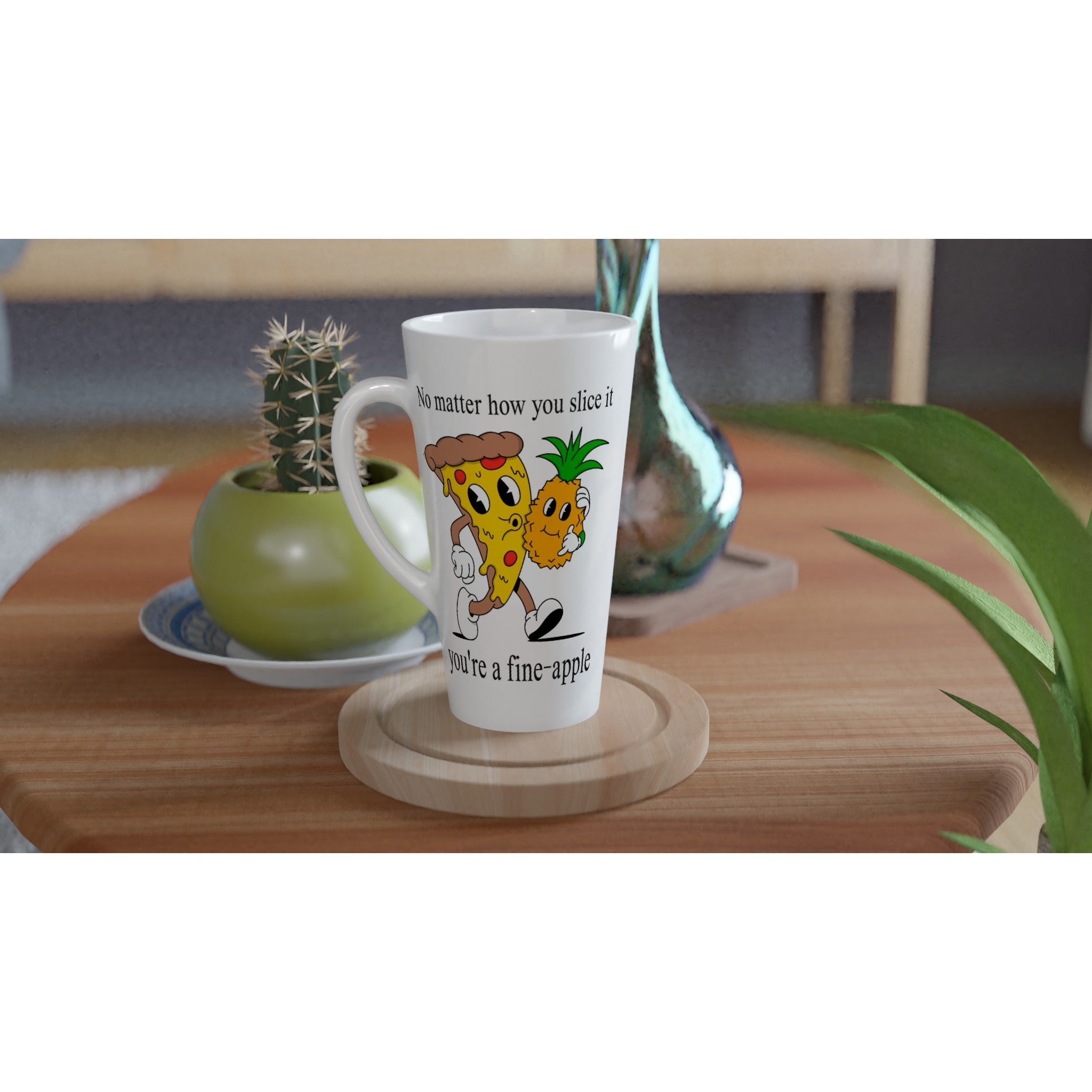 Pineapple Pizza, Fine-apple - White Latte 17oz Ceramic Mug Latte Mug food Globally Fulfilled