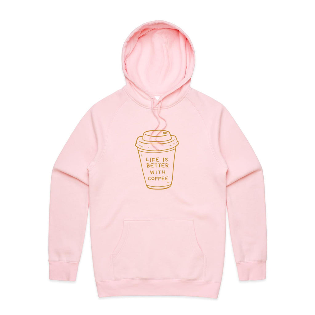 Life Is Better With Coffee - Mens Hoodie Pink Mens Hoodie Coffee Printed In Australia
