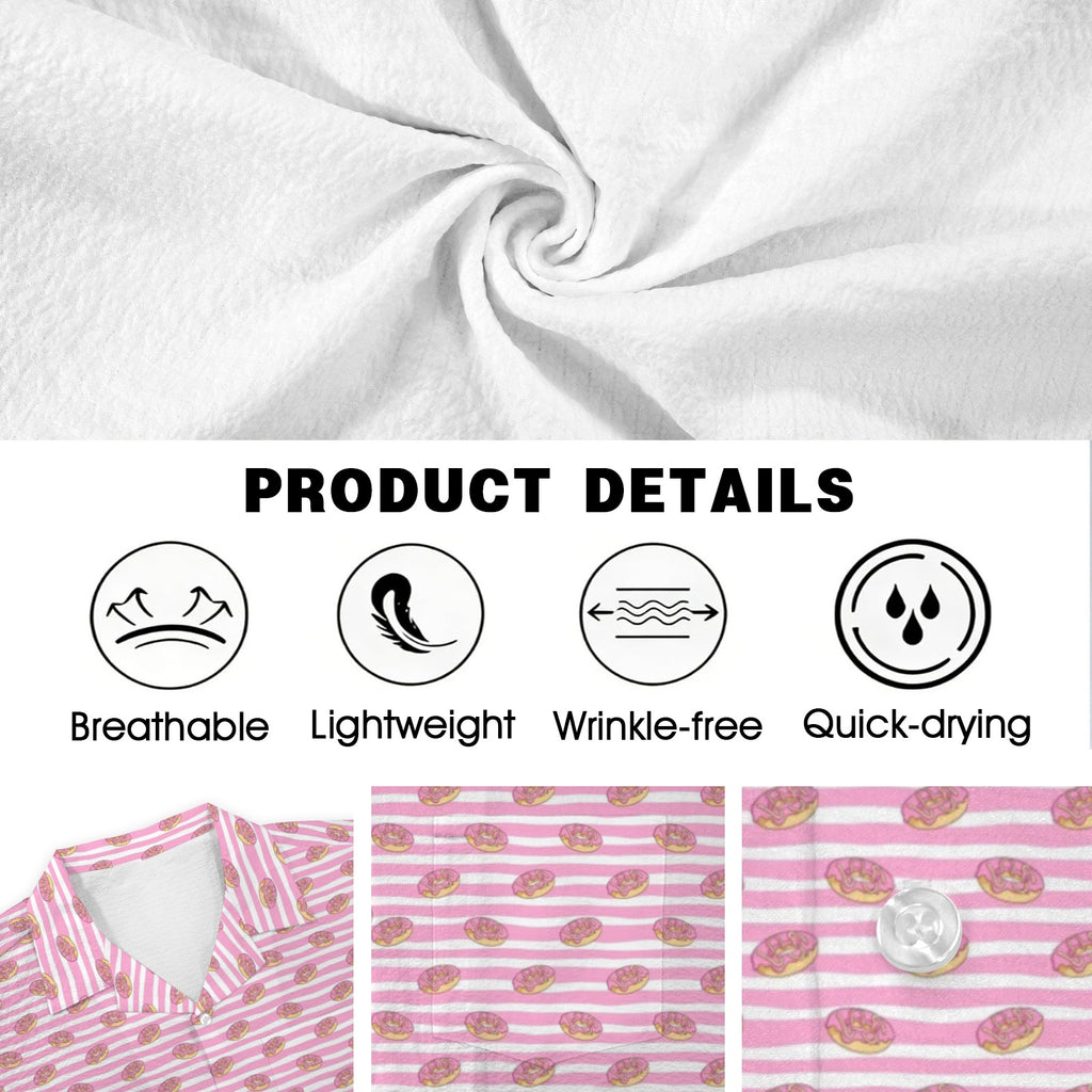 Pink Donut Stripes Men's Crinkle Hawaiian Shirt